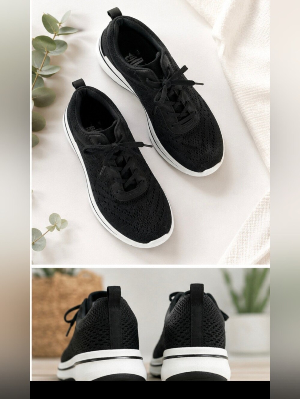 Women's Lightweight Black Mesh Sneakers Arch Support Work Out Athletic